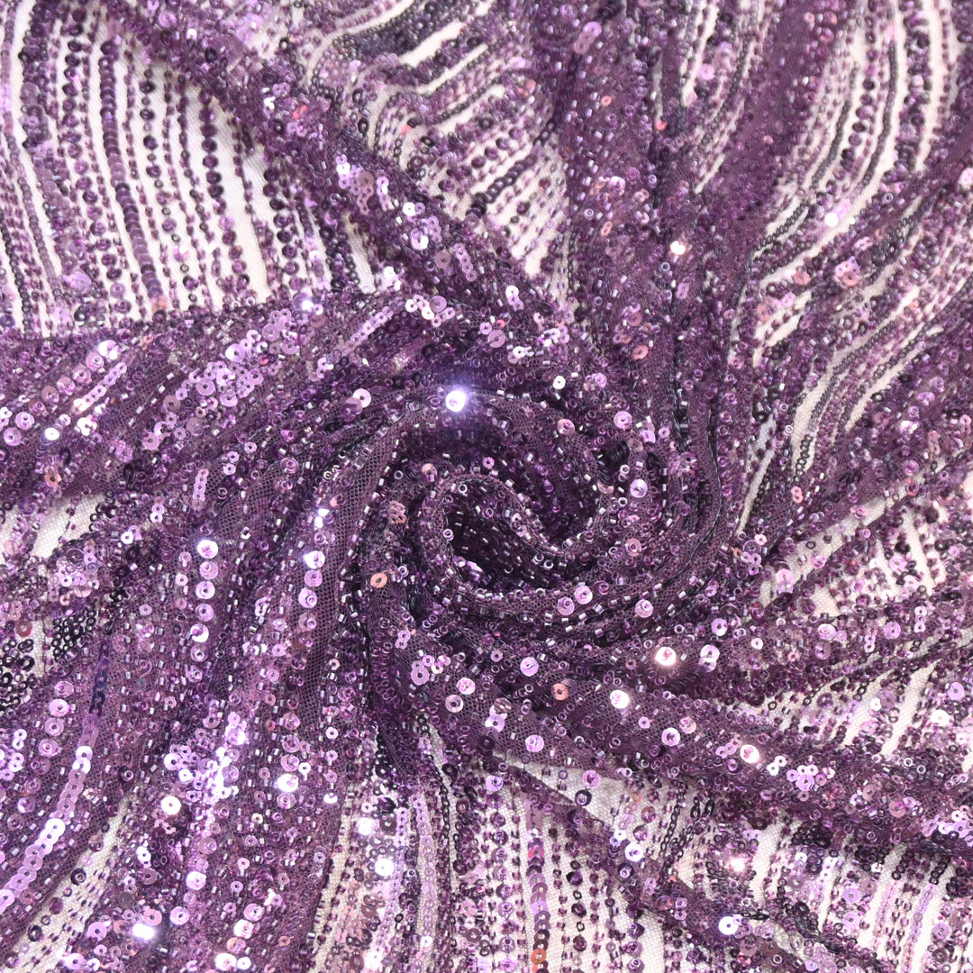 Mulled Wine Color Luxury Imported Heavy Cut Dana & Sequins Embroidered Net Designer Fabric ED1533-1C