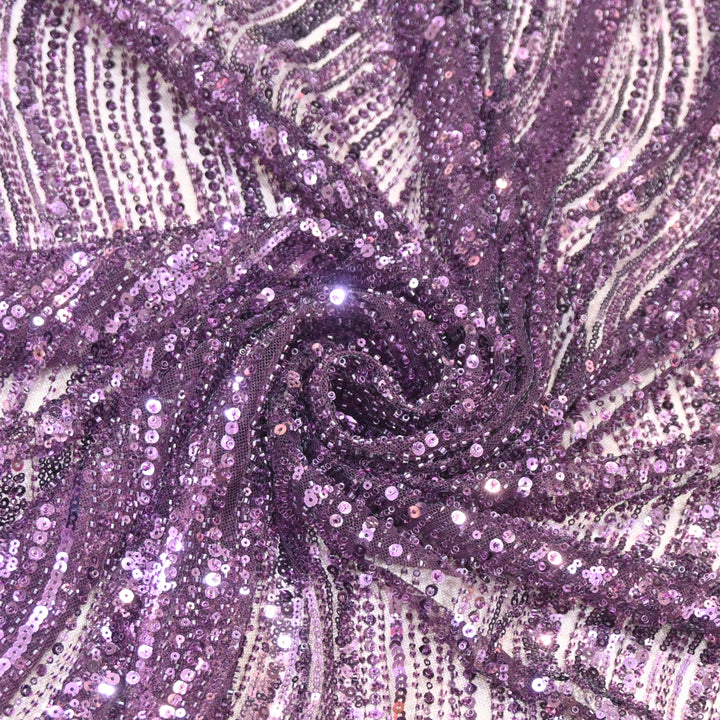 Mulled Wine Color Luxury Imported Heavy Cut Dana & Sequins Embroidered Net Designer Fabric ED1533-1C