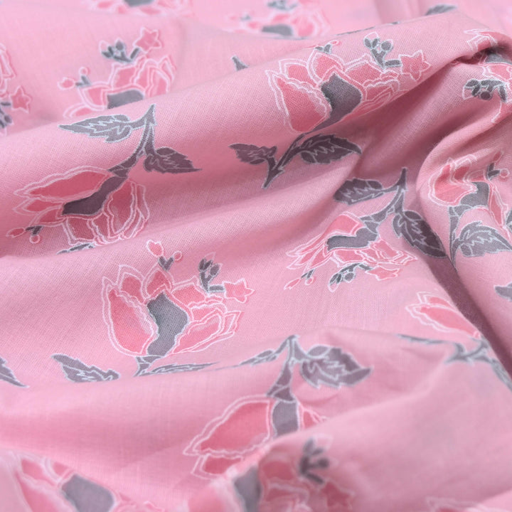 Baby Pink Cotton Printed Fabric