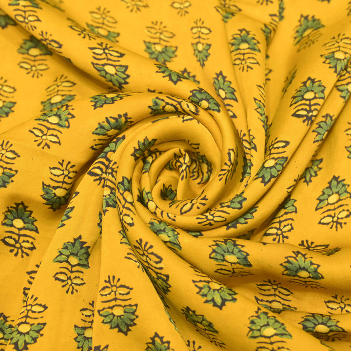 Bright Yellow Modal Satin Fabric in Digital Print
