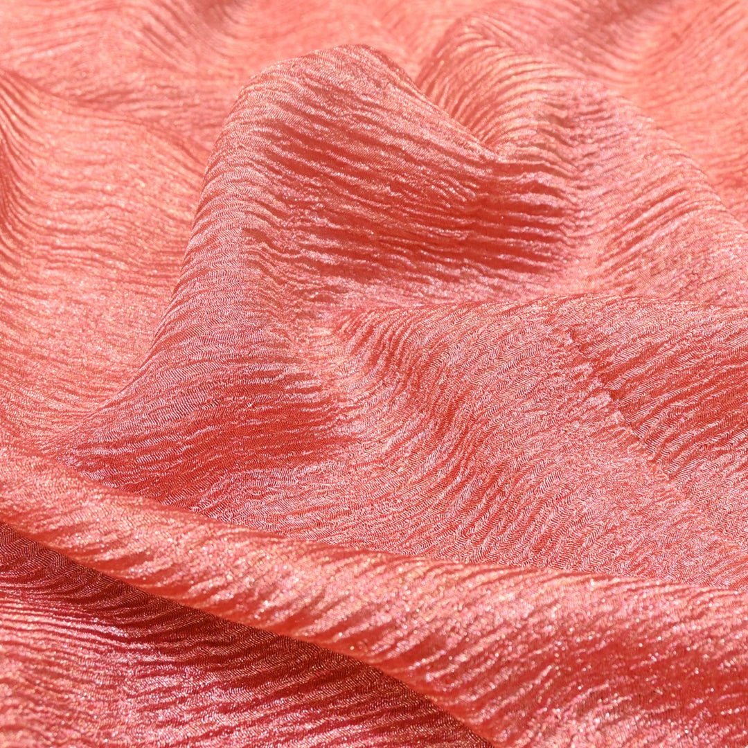 Light Coral Premium Designer Dyed Crush Tissue Fabric with Glossy Finish
