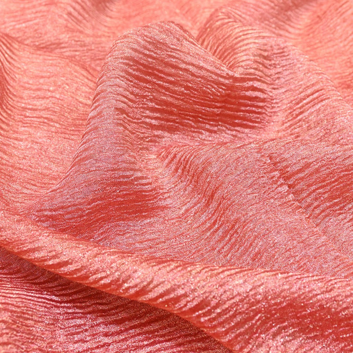Light Coral Premium Designer Dyed Crush Tissue Fabric with Glossy Finish