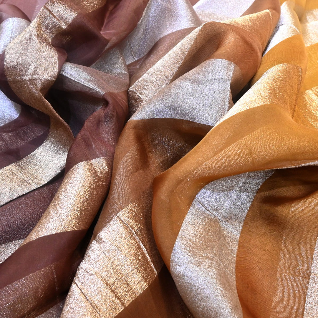 Premium Organza 4D Shade Zari Stripes Designer Fabric-VF0192-3
