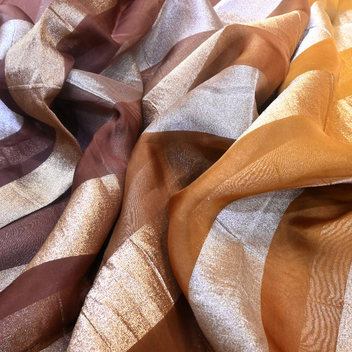 Premium Organza 4D Shade Zari Stripes Designer Fabric-VF0192-3
