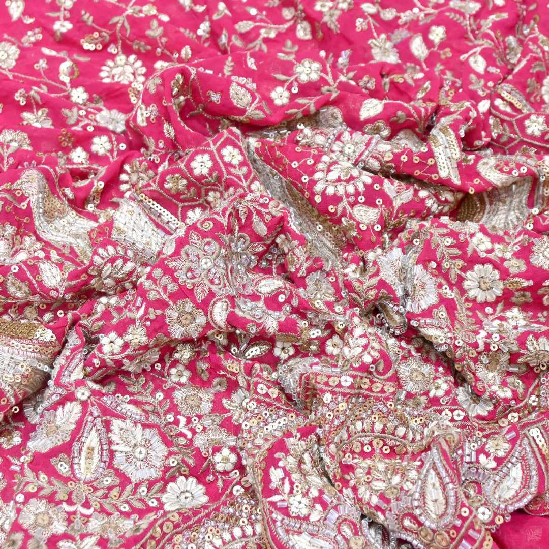 Dyed Viscose Georgette Zari Sequins Embroidery Fabrics