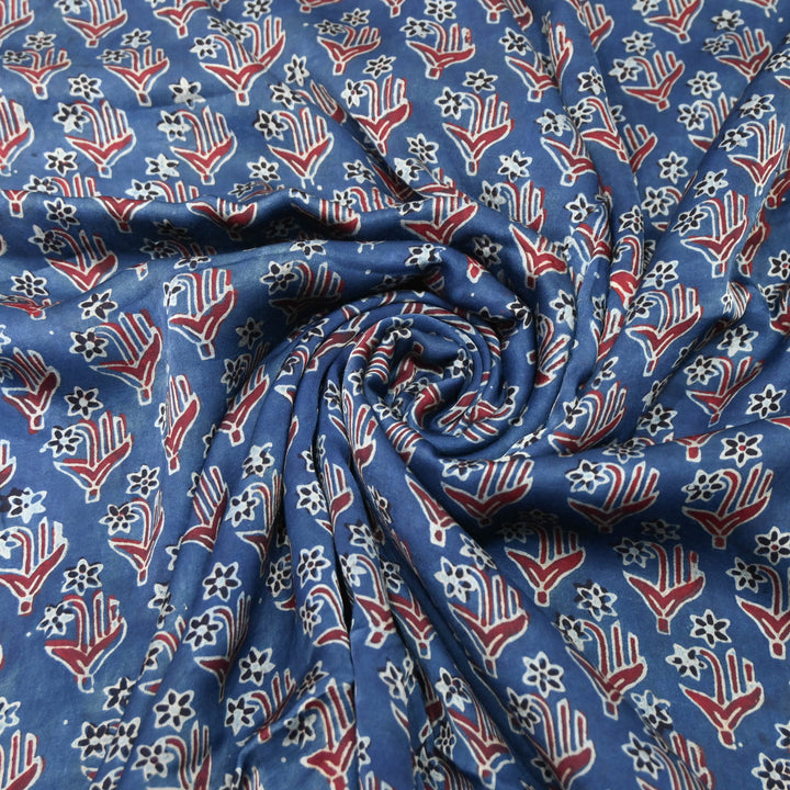 Ocean Blue Modal Satin Fabric in Digital Print.