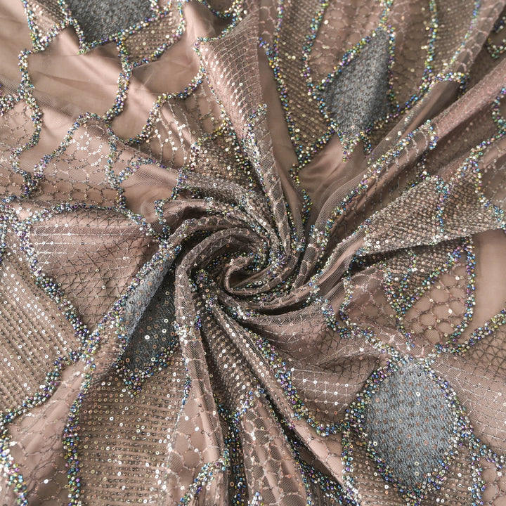 Silver Imported Net Fabric with allover Sequins & Zari Embroidery