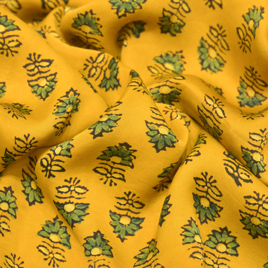 Bright Yellow Modal Satin Fabric in Digital Print