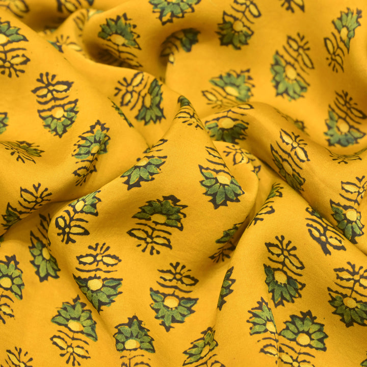 Bright Yellow Modal Satin Fabric in Digital Print
