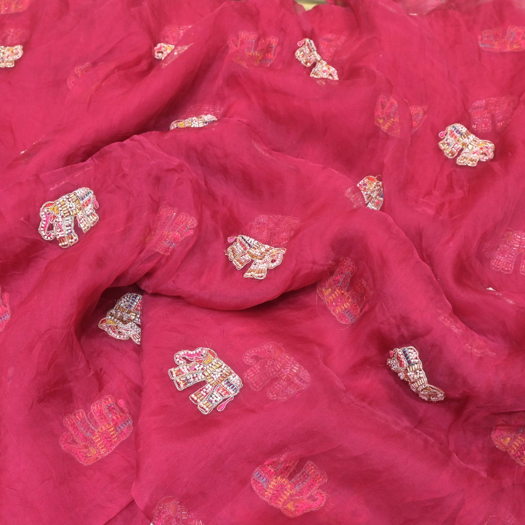 Dyed Silk Organza Moti With Zari Embroidery Fabrics
