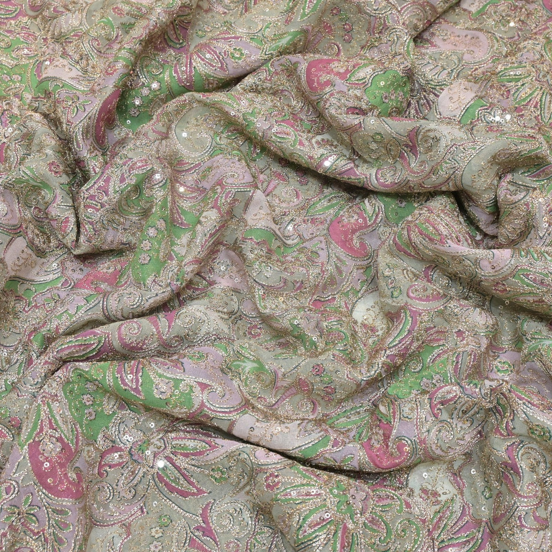 Viscose Georgette  Position Prints, Zari Sequin Embroidery Fabrics
