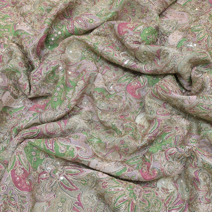 Viscose Georgette  Position Prints, Zari Sequin Embroidery Fabrics