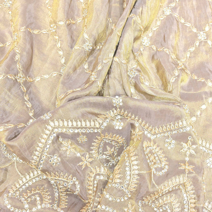 Tissue Zari With Stone Hand Embroidery Fabrics