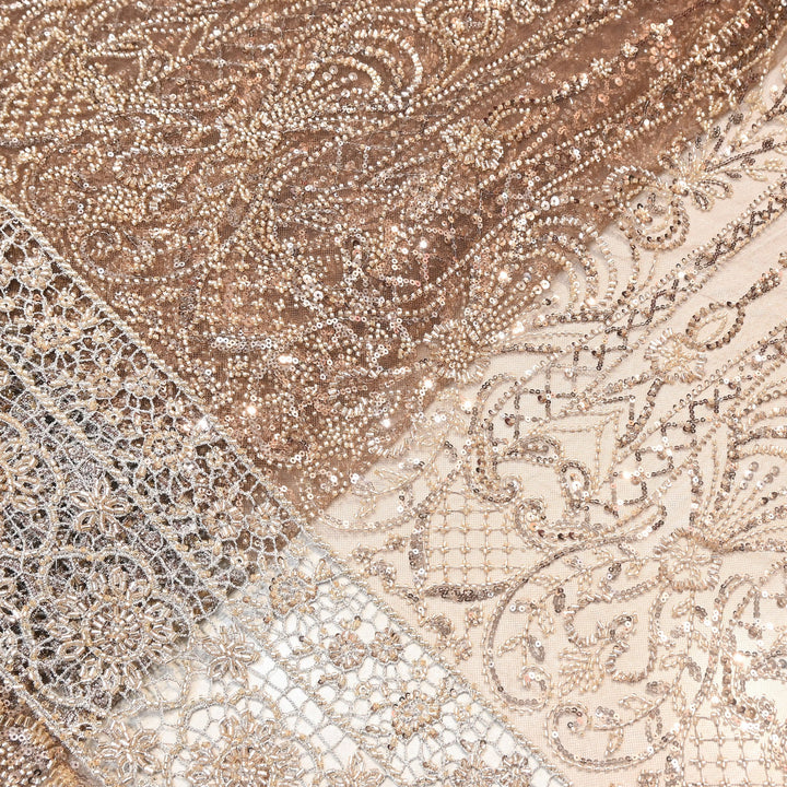 Premium Imported Heavy Moti, Beaded & Sequins Embroidered Net Fabric- 8828138-02