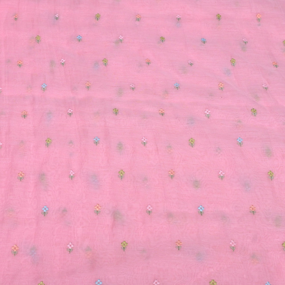 Cotton Chanderi Multi Thread Buti Embroidery Fabric