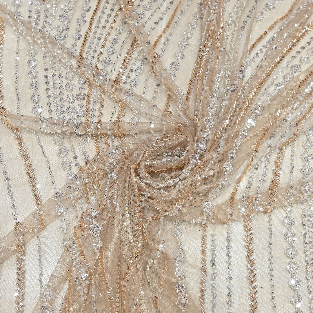 Luxury Imported Heavy Cut Dana & Sequins Embroidered Net Fabric– PCouture Designer Fabric 594343-1