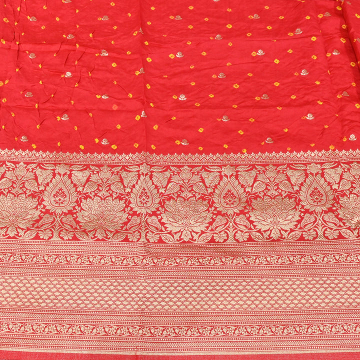 Exclusive Heavy Zari Botti Work And Premium Border Hand Work On Pure Silk Bandhani Fabric