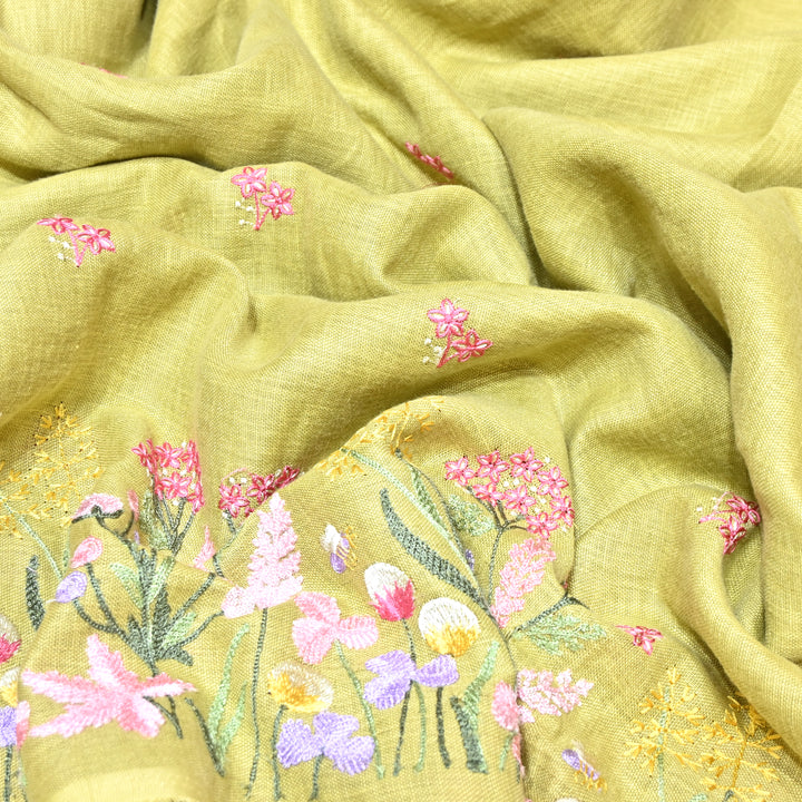 Floral Linen Thread Embroidered Designer Fabric - TF40161-2