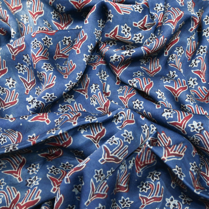 Ocean Blue Modal Satin Fabric in Digital Print.