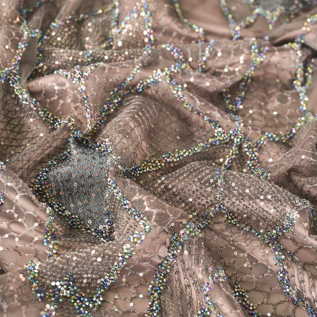 Silver Imported Net Fabric with allover Sequins & Zari Embroidery