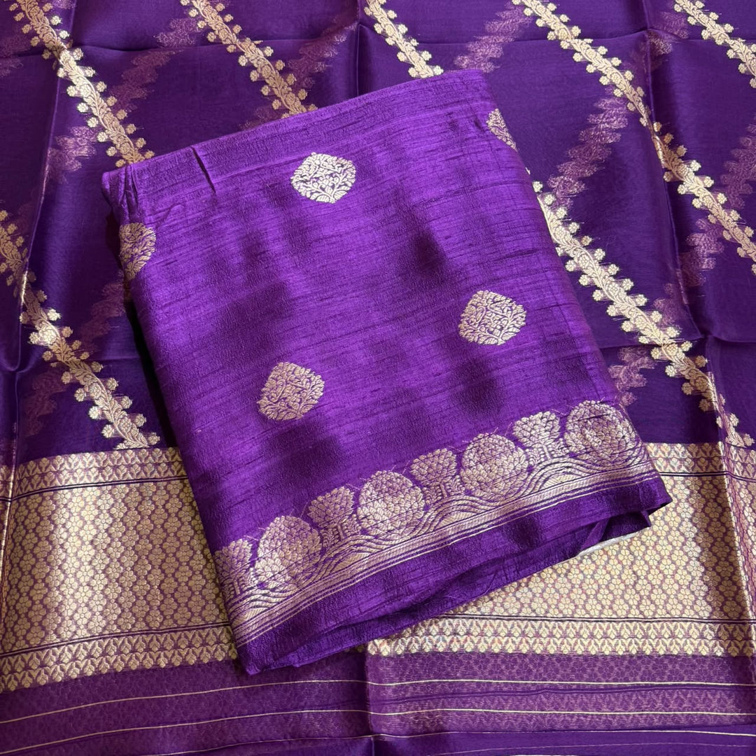 Pure Dupion Silk & Banarasi Unstitched Suit Set | AS0033