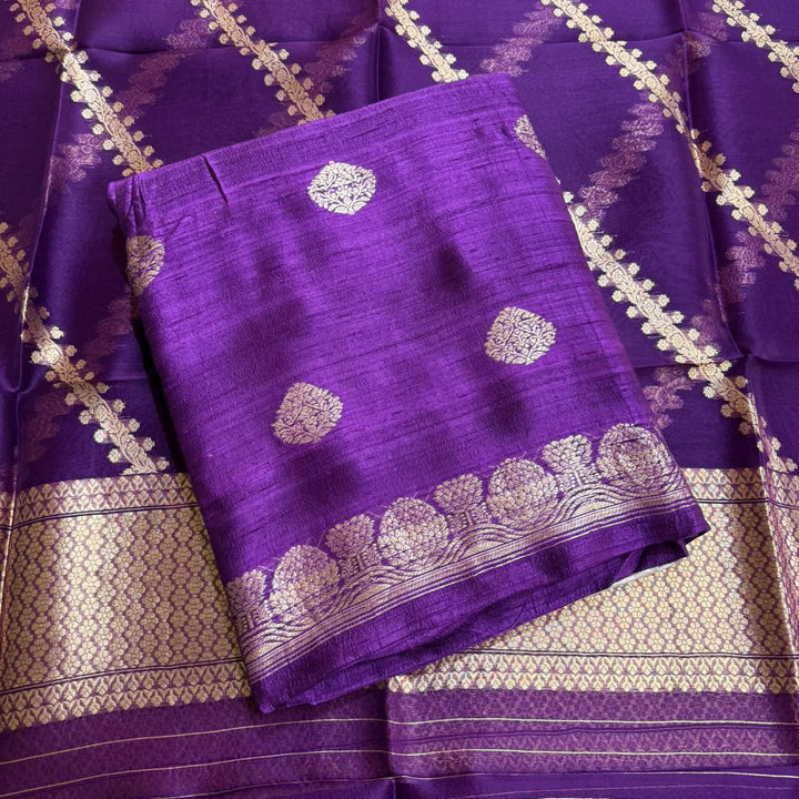 Pure Dupion Silk & Banarasi Unstitched Suit Set | AS0033