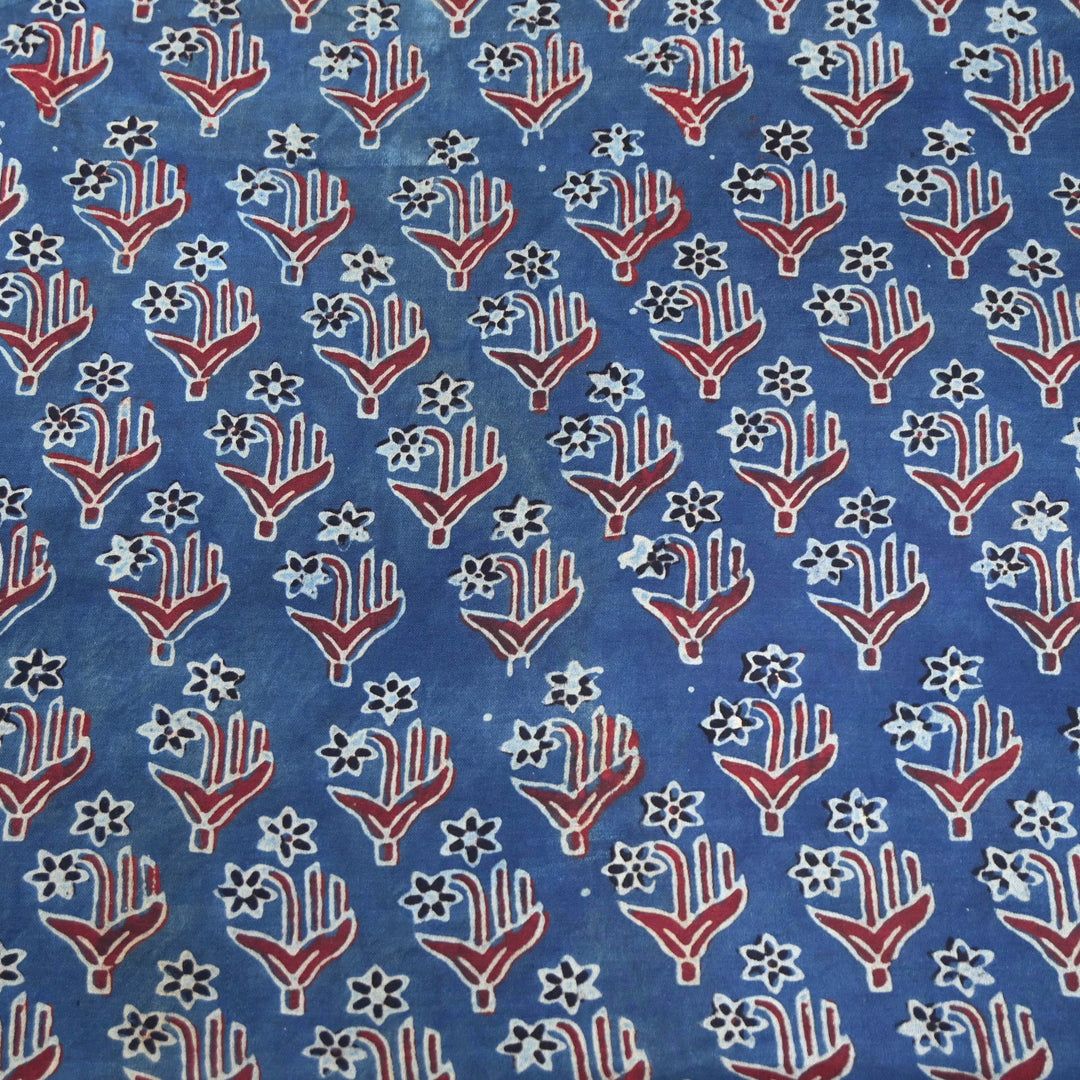 Ocean Blue Modal Satin Fabric in Digital Print.