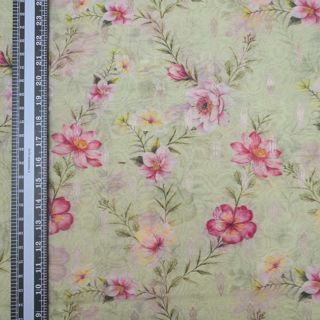 Pista green Silk Chanderi Zari Print.| 248-389P