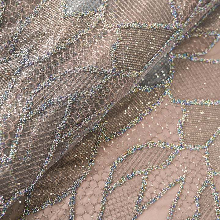 Silver Imported Net Fabric with allover Sequins & Zari Embroidery