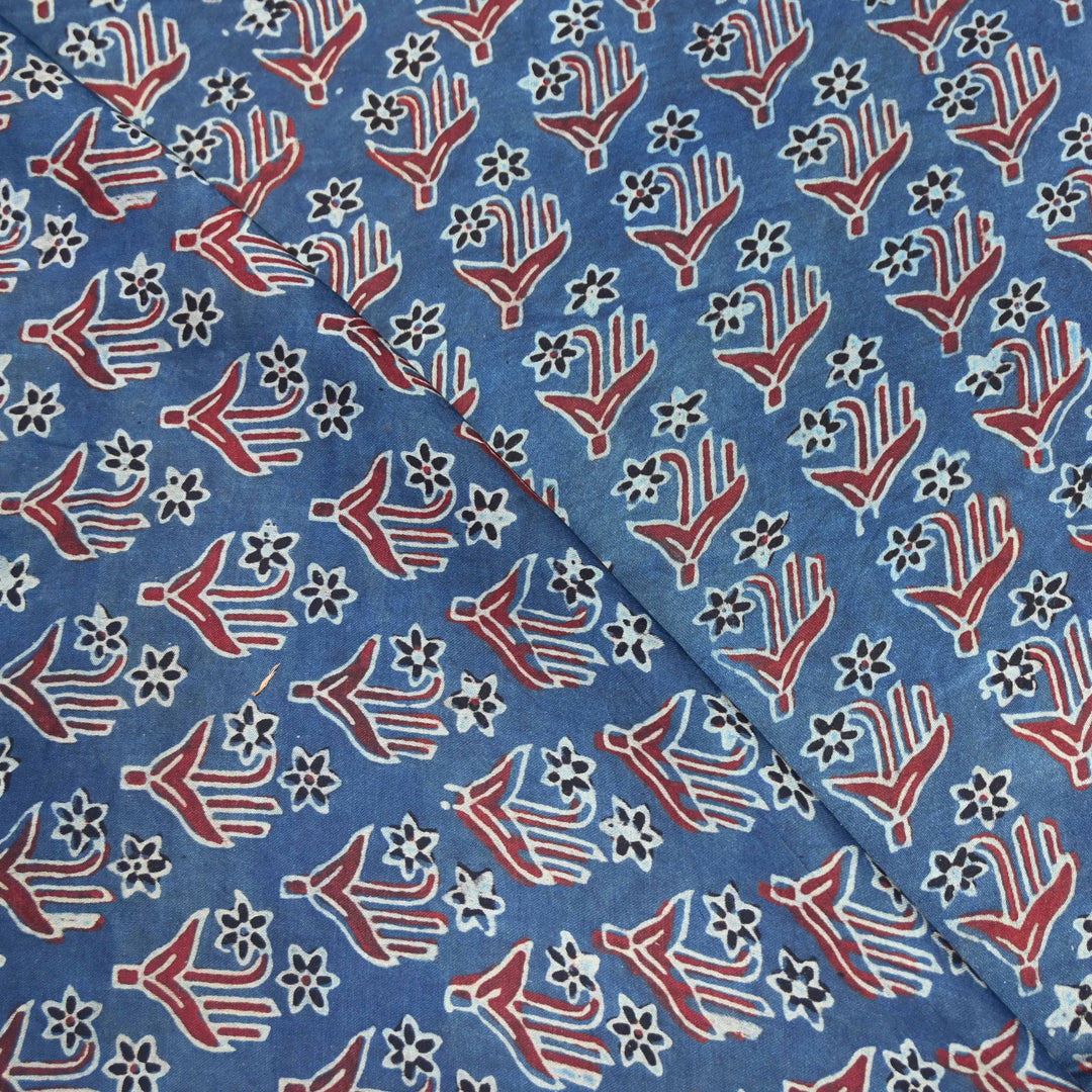 Ocean Blue Modal Satin Fabric in Digital Print.