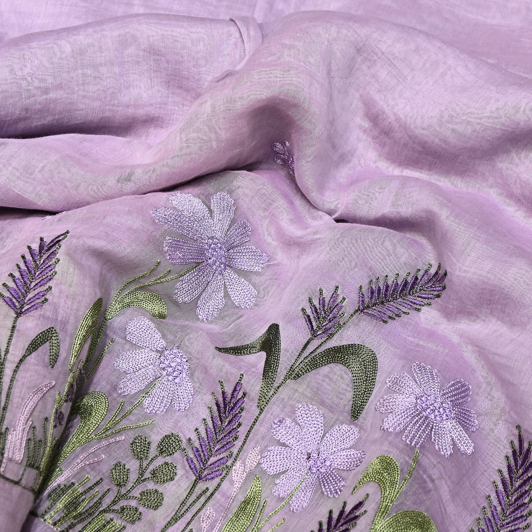 Mul Chanderi Floral Thread Embroidery Fabric – Soft Breathable Designer Fabric- V1659C-3