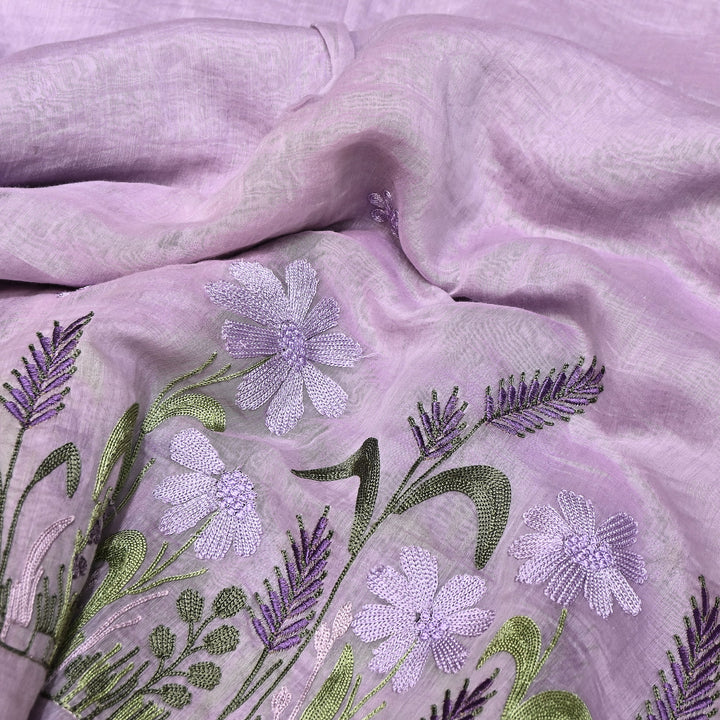Mul Chanderi Floral Thread Embroidery Fabric – Soft Breathable Designer Fabric- V1659C-3