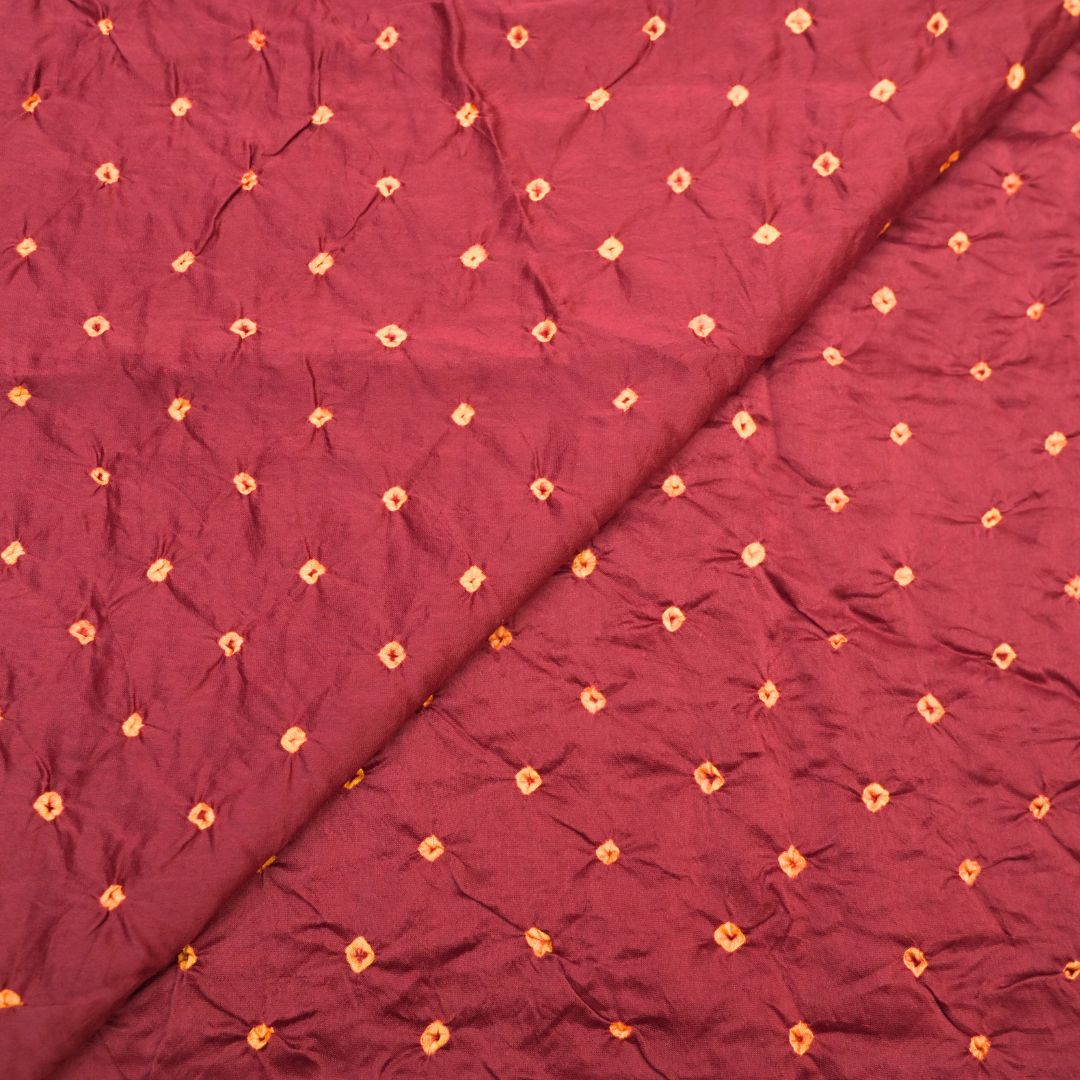 Deep Maroon Pure Silk Chanderi Bandhni Fabric | CN-79-1078
