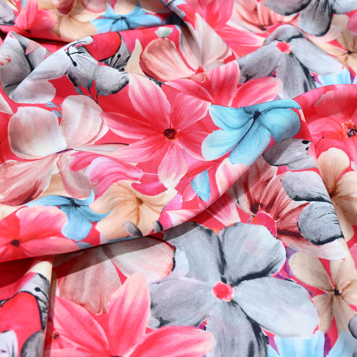Coral Pink Omura Cotton Full Bloom Print