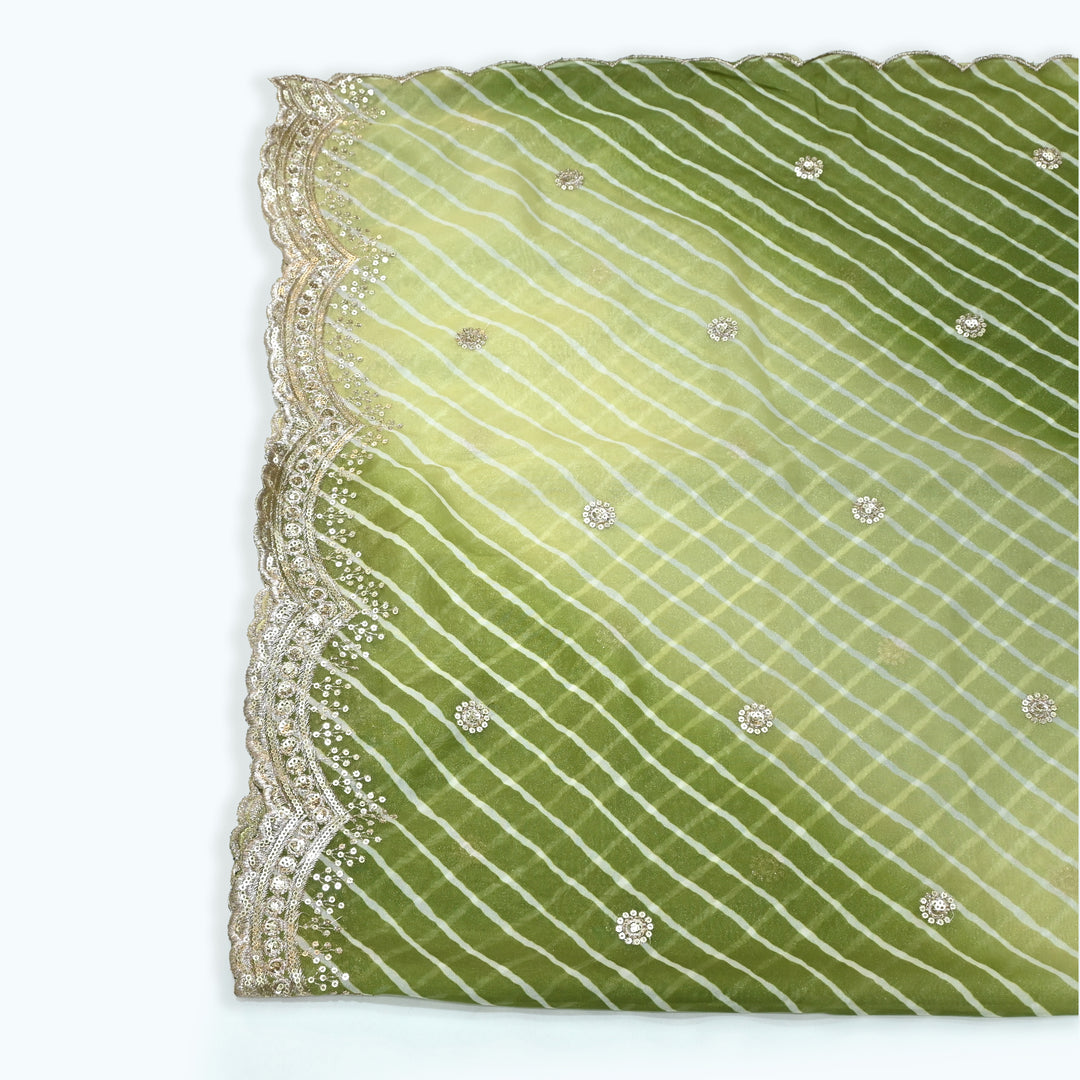 Khaki Green Color Organza Sequence With Zari Dupatta