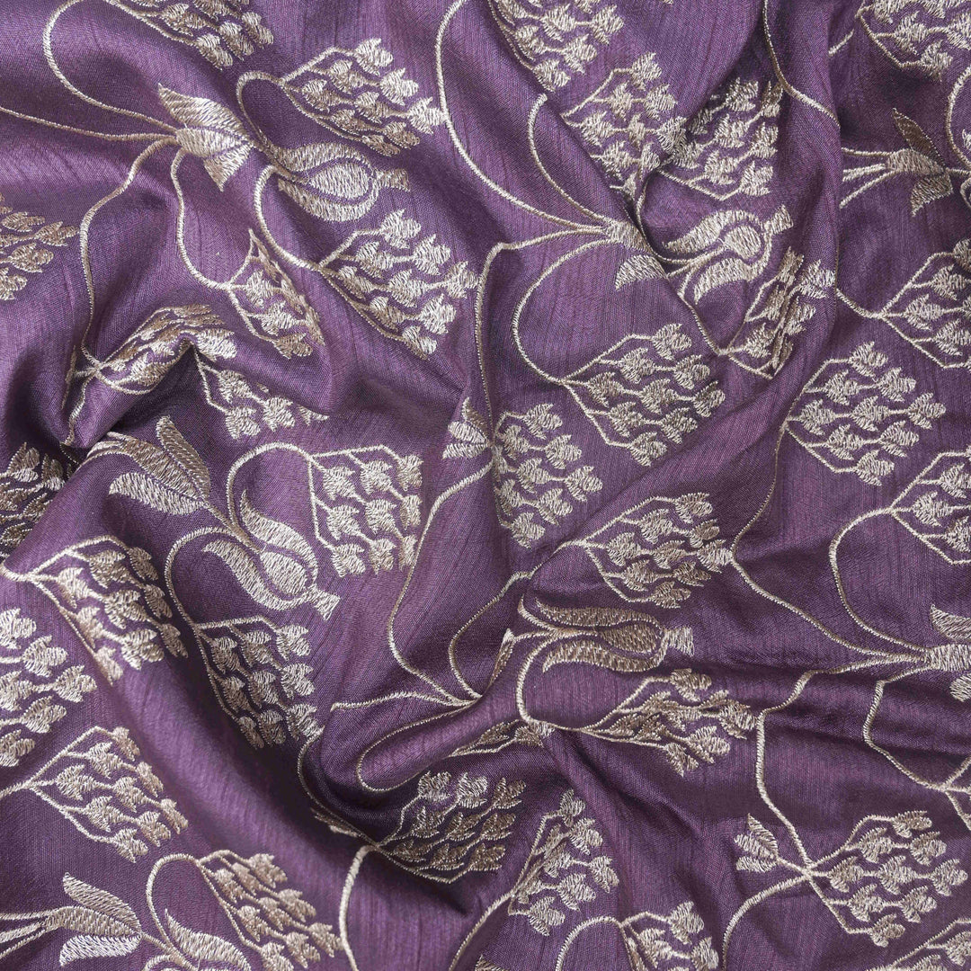 Plum Purple Raw Silk Embroidery Fabric. | 450-281P