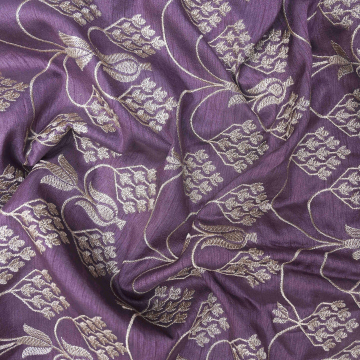 Plum Purple Raw Silk Embroidery Fabric. | 450-281P