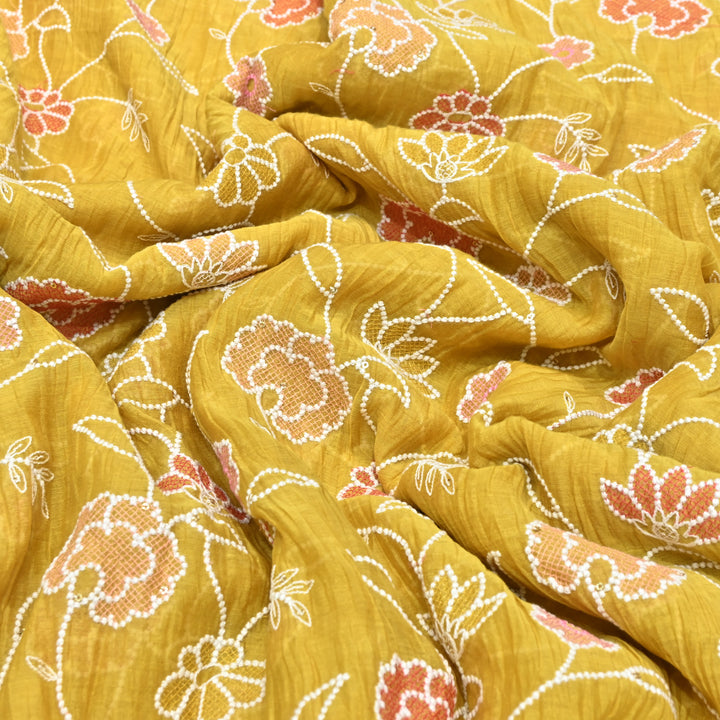 Mul Chanderi Floral Embroidery Fabric  – Lightweight Designer Summer Fabric GT0031-02