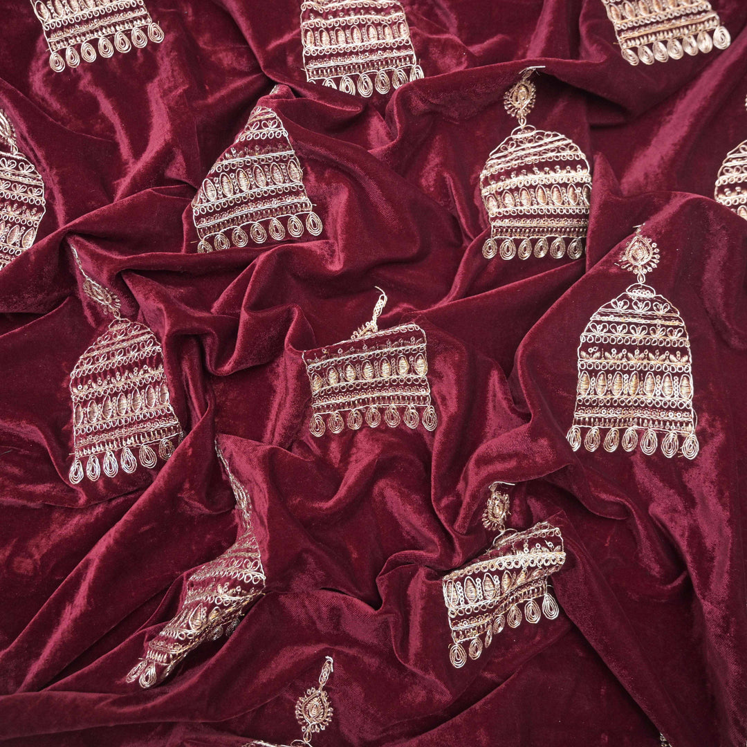 maroon Embroidery Zari Work velvet fabric |  947-266M
