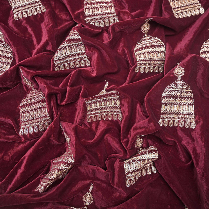 maroon Embroidery Zari Work velvet fabric |  947-266M