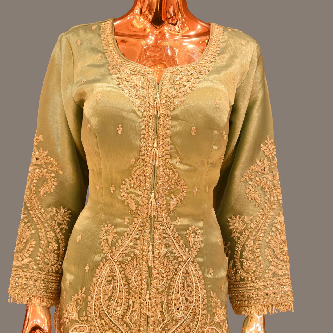 Mint Green Embroidered Sharara Set