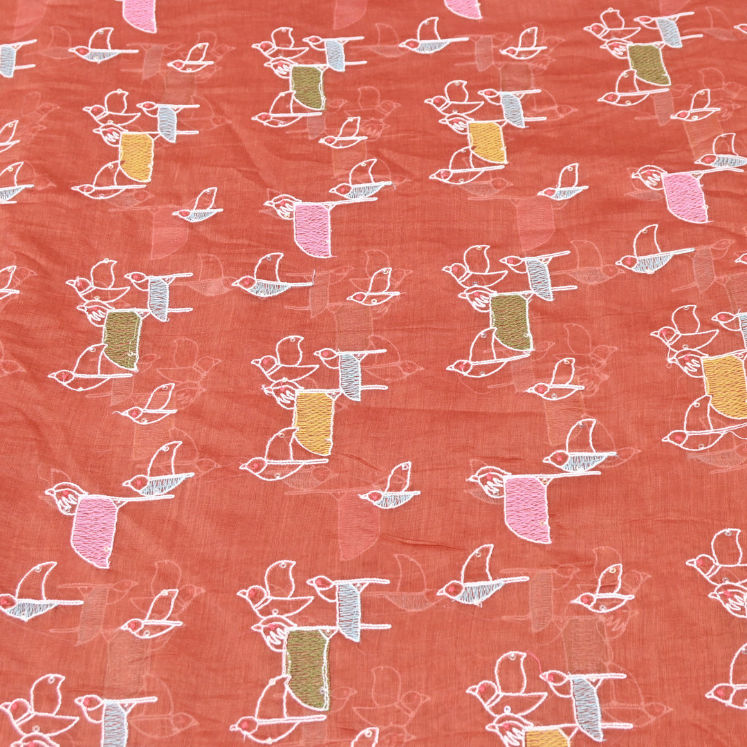 Rust Mul Chanderi Sequins Embroidery.