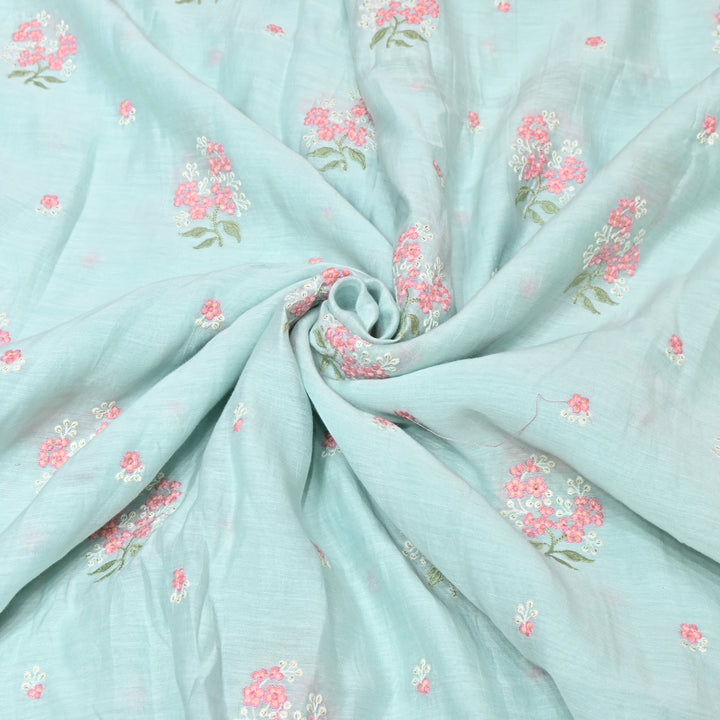 POWDER BLUE COLOR MUL CHANDERI THREAD EMBROIDERY FABRIC - GP4822- 02