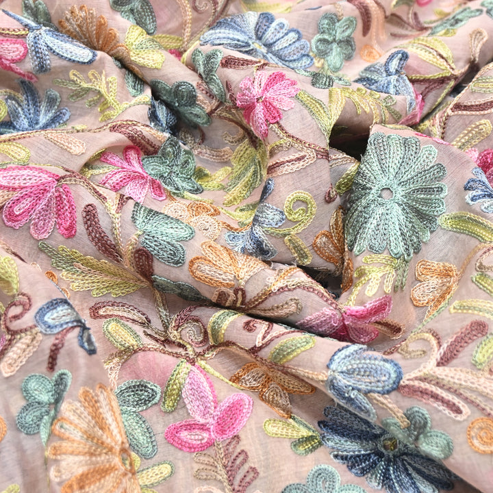 MULTICOLOR FLORAL THREAD EMBROIDERED MAL CHANDERI FABRIC- SA2894- 02