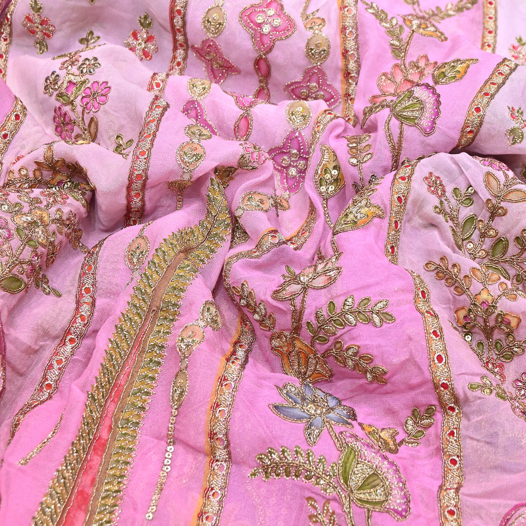 Premium Viscose Georgette Position Print Fabric With Zari Sequence Embroidery - Designer Ethnic Fabric-00P300-3