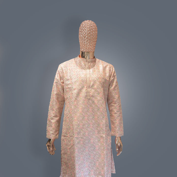 Peach Satin Silk Kurta Set