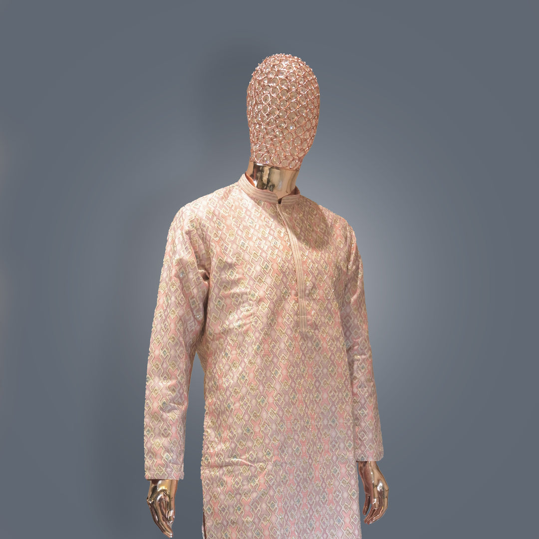 Peach Satin Silk Kurta Set