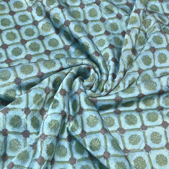 Mushrum Satin Vanaspati Print Fabric– Soft Luxury Designer Printed Fabric KK1217-1G