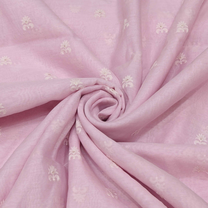 Faded Pink Color Mul Chanderi Thread with Sequins Embroidery Fabric