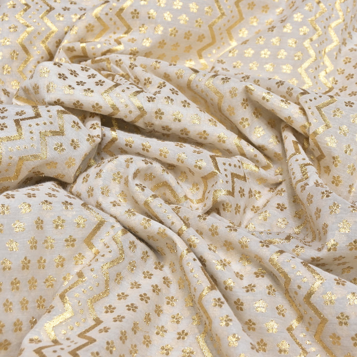 Banarasi Chanderi Gold Zari Fabric 44" – Luxury Ethnic Designer Fabric